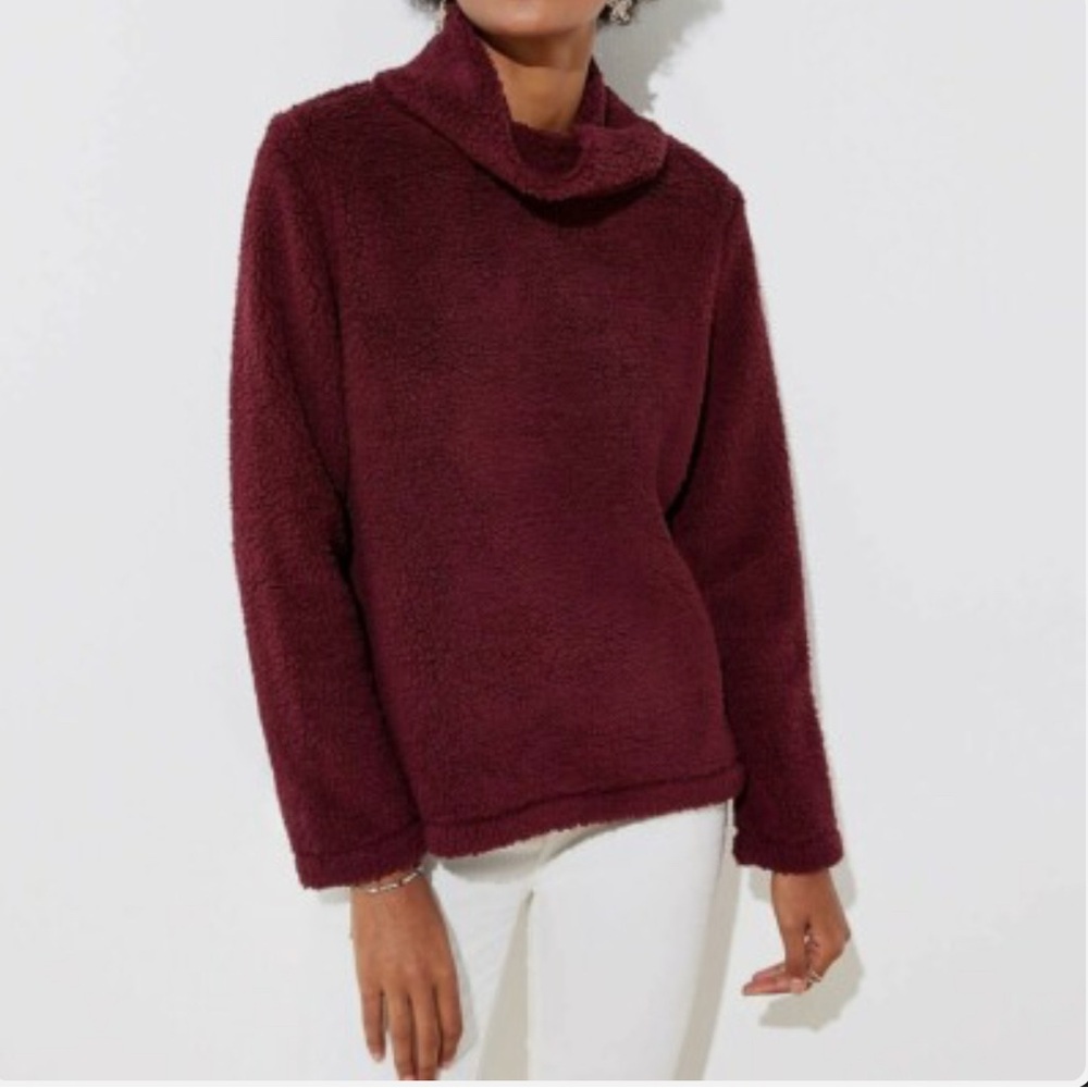 LOFT Sherpa Burgundy Cowl Neck Sweater - NWOT